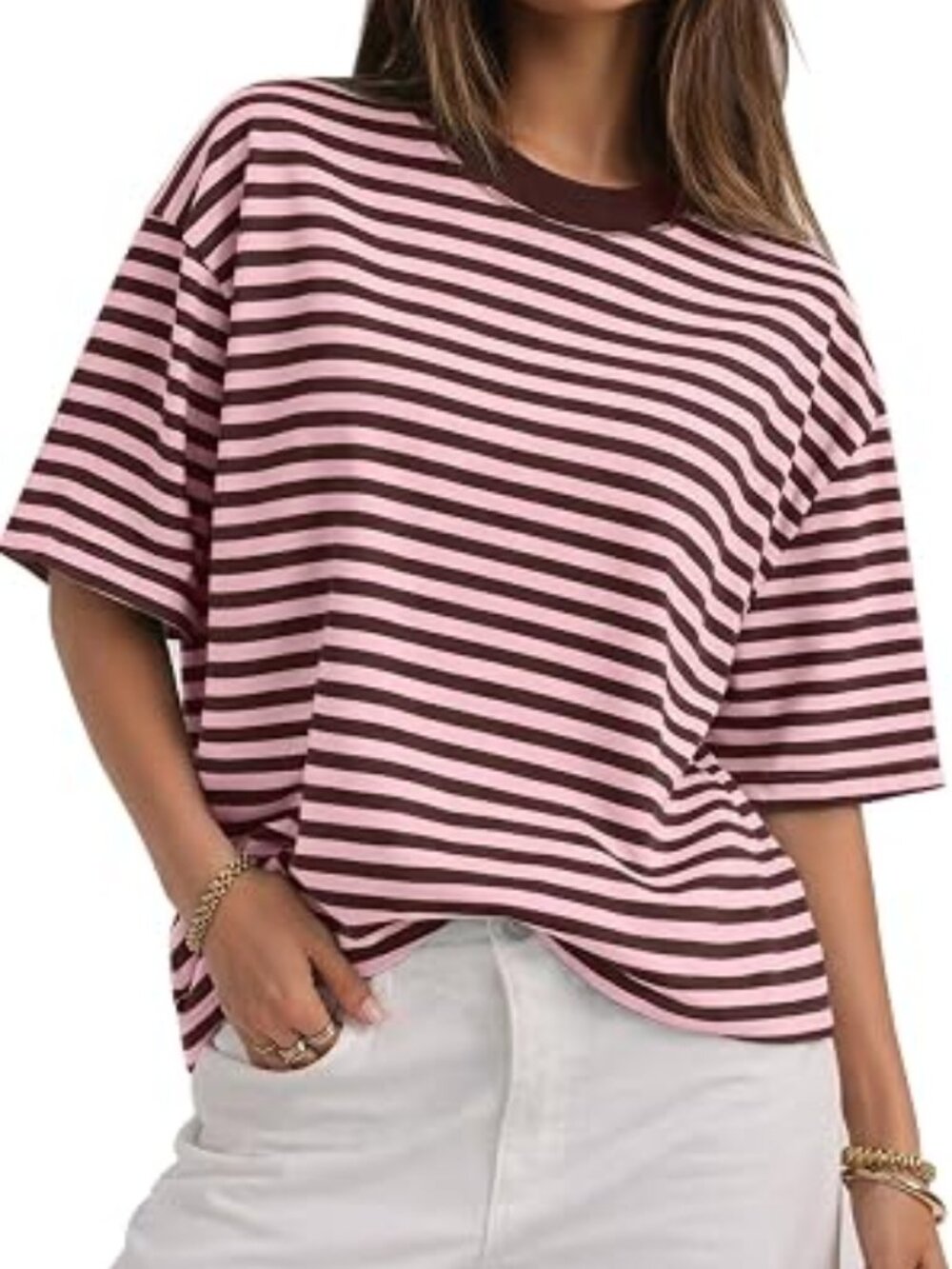 CHYRII Women's Oversized Striped T Shirt (XL)